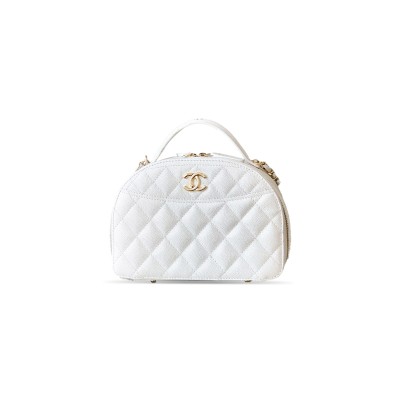 CHANEL CAVIAR QUILTED TOP HANDLE VANITY CASE WHITE (18.5*13*7cm)